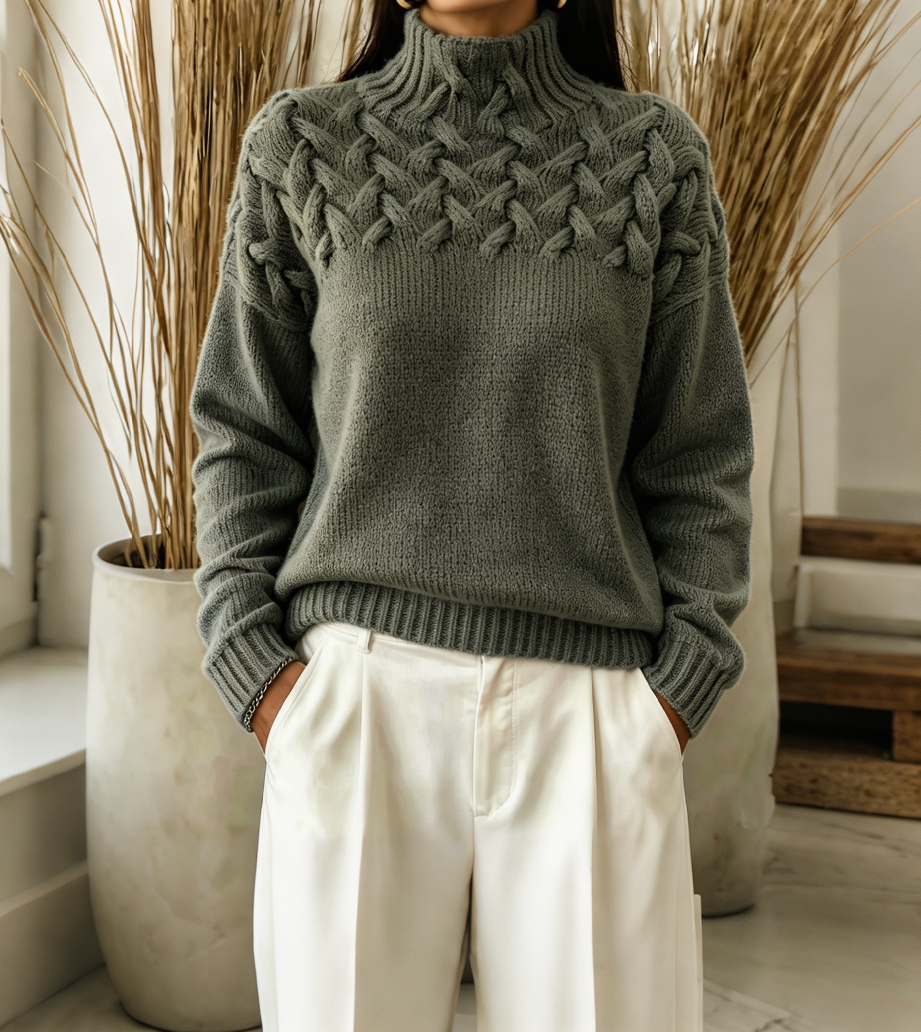 Women Cable-Knit Turtleneck Sweater