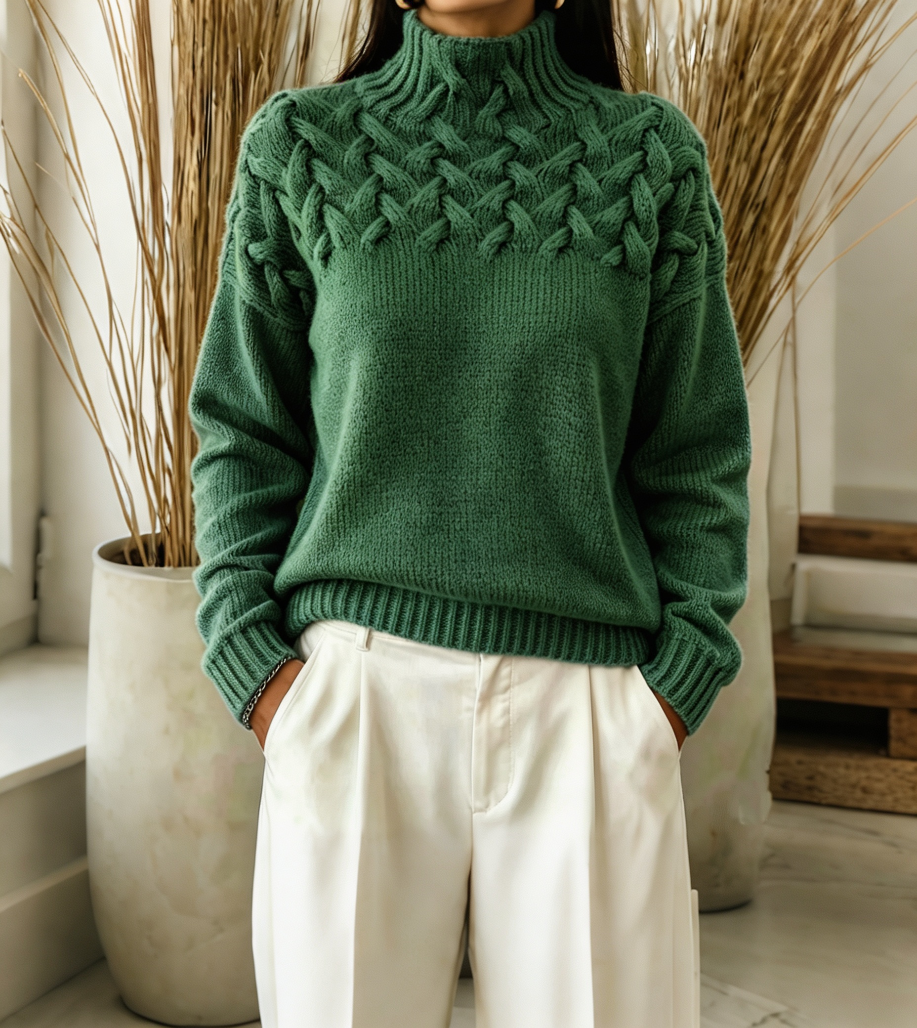 Women Cable-Knit Turtleneck Sweater