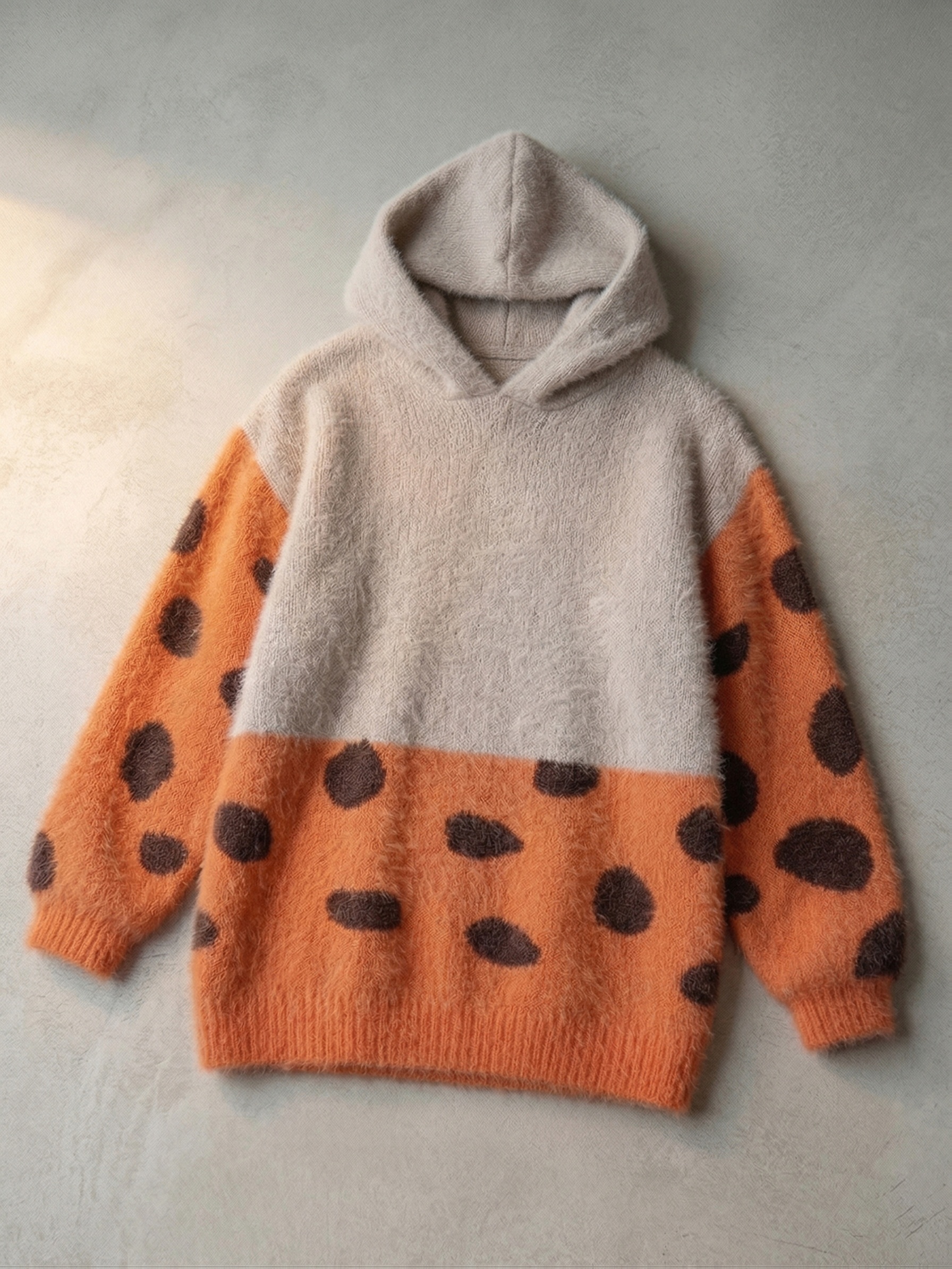 Women Color Block Polka Dot Hooded Knit Sweater Dress