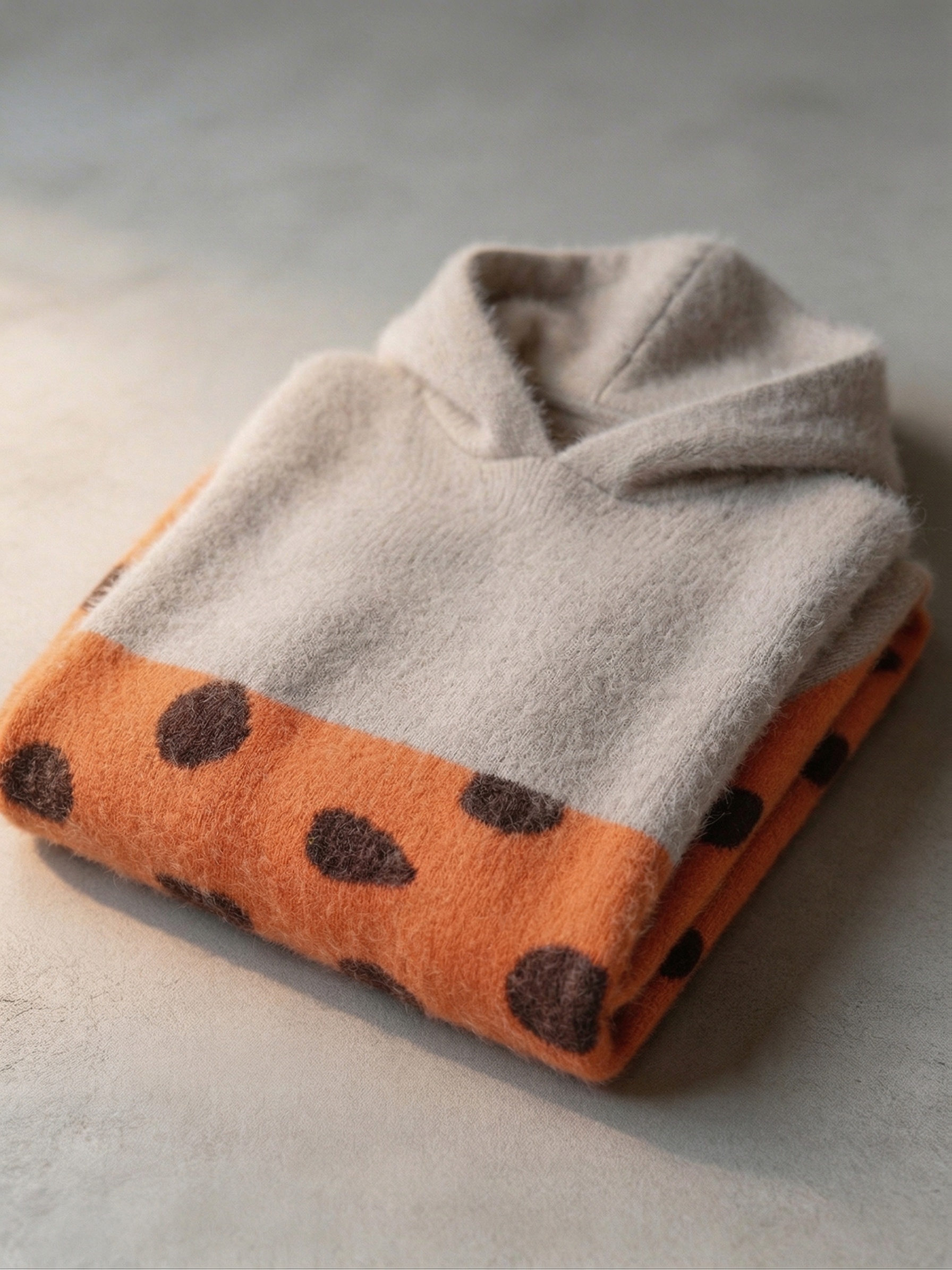 Women Color Block Polka Dot Hooded Knit Sweater Dress