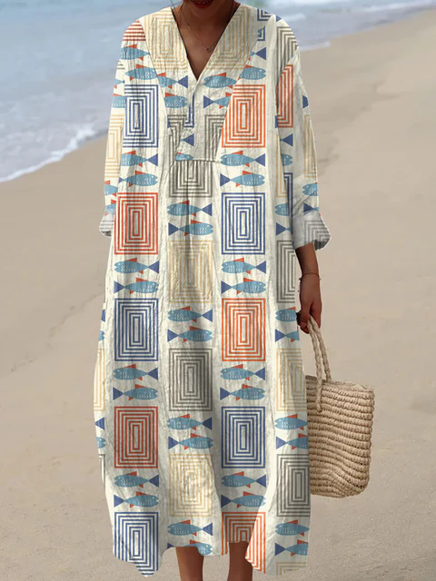 Women's Abstract Pattern Art Print Cotton Dress - Series10