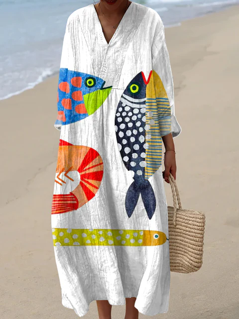 Women's Abstract Pattern Art Print Cotton Dress - Series10