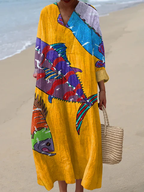 Women's Abstract Pattern Art Print Cotton Dress - Series10