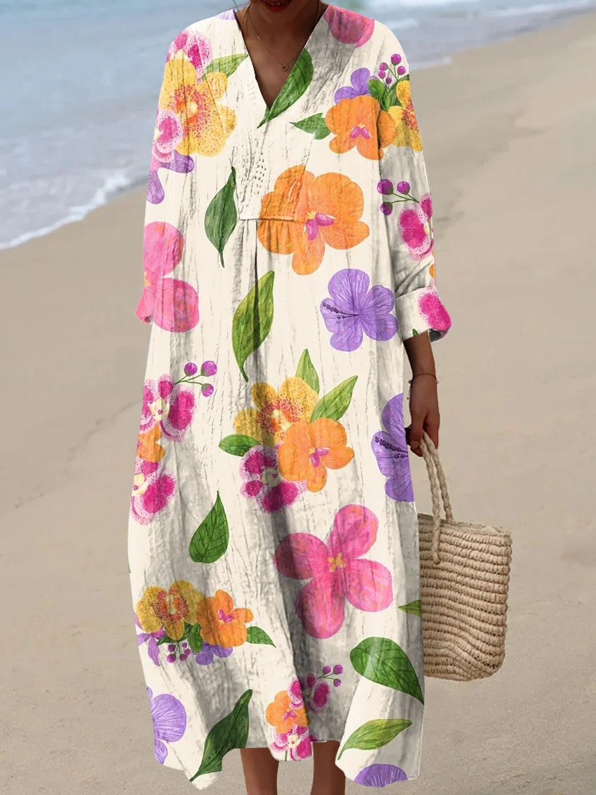 Women's Vintage Abstract Pattern Art Print Cotton Dress