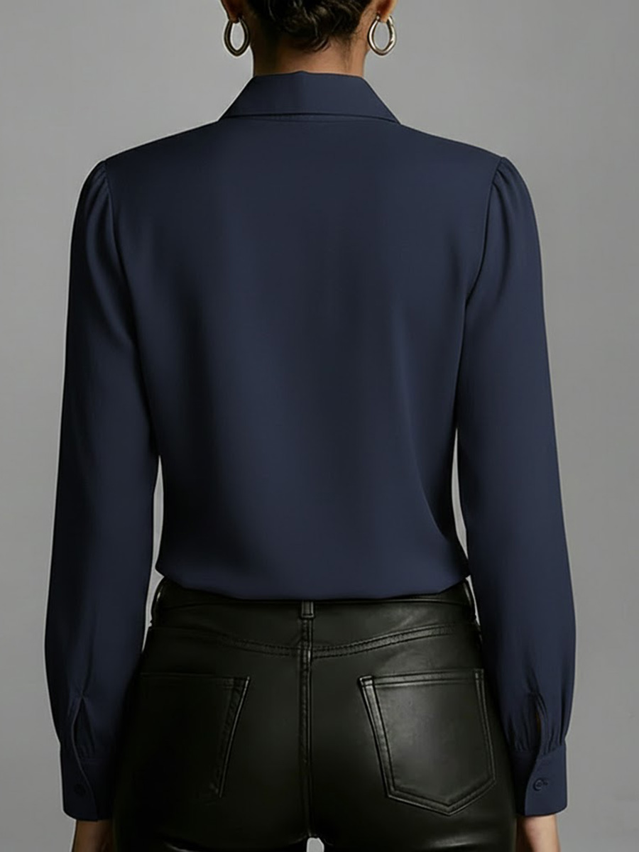 Women's Solid Color Lapel Ruffle Long-sleeved Casual Loose Cotton Shirt