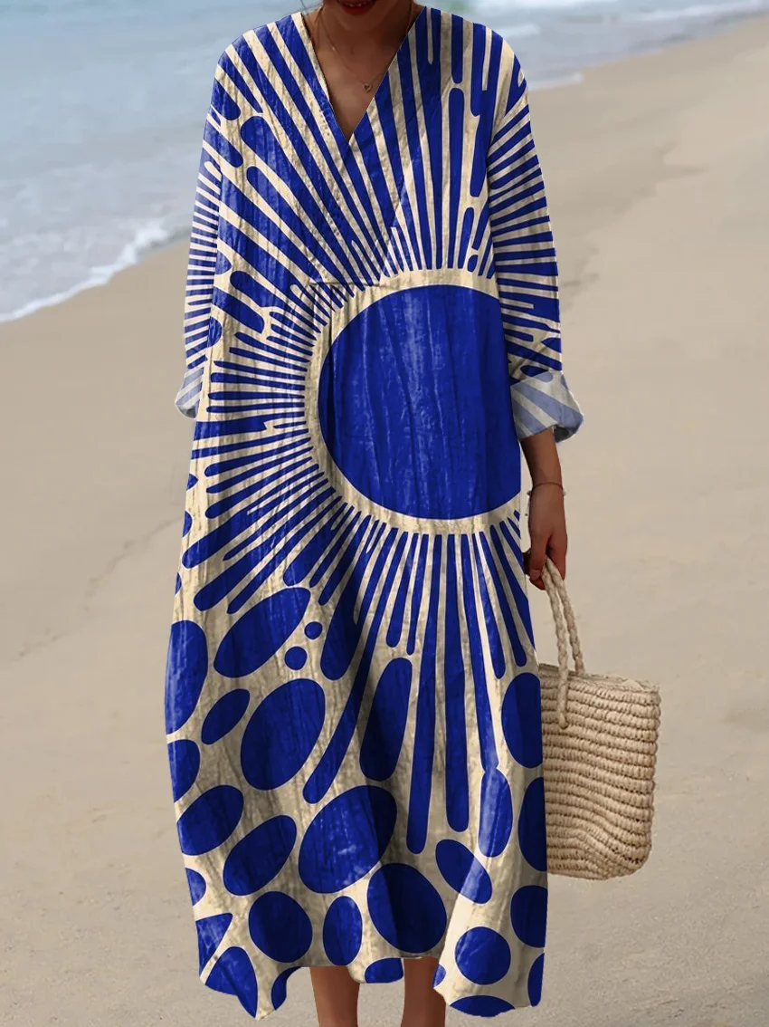 Women's Vintage Abstract Pattern Art Print Cotton Dress