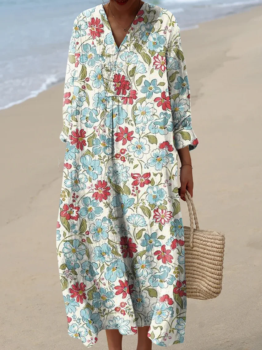 Women's Vintage Abstract Pattern Art Print Cotton Dress