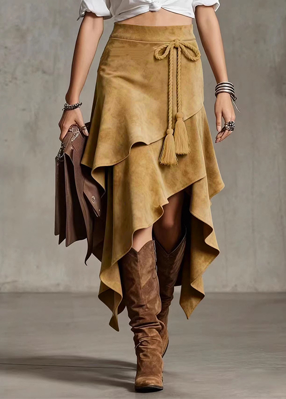 Women Boho Tassel High-Waisted Asymmetrical Skirt