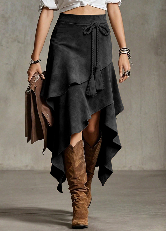 Women Boho Tassel High-Waisted Asymmetrical Skirt