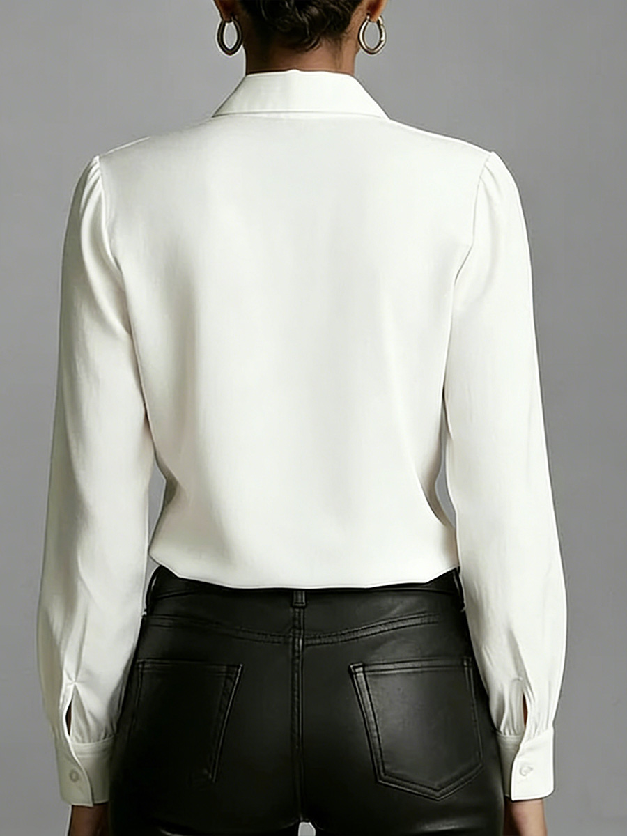 Women's Solid Color Lapel Ruffle Long-sleeved Casual Loose Cotton Shirt