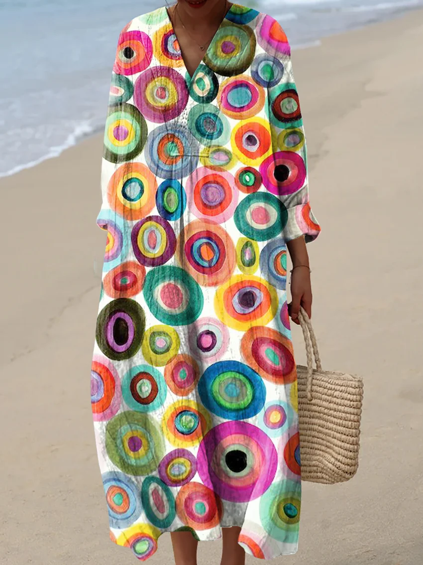 Women's Vintage Abstract Pattern Art Print Cotton Dress