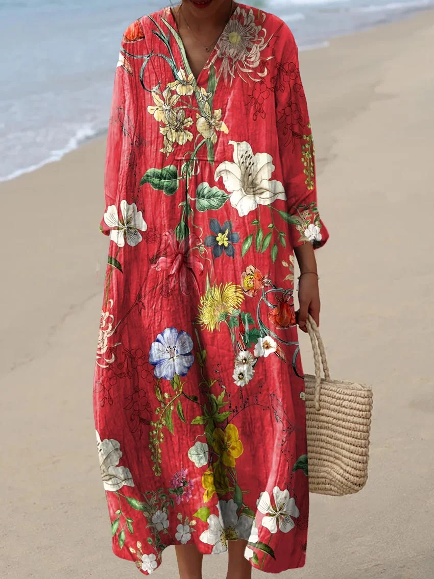 Women's Vintage Abstract Pattern Art Print Cotton Dress