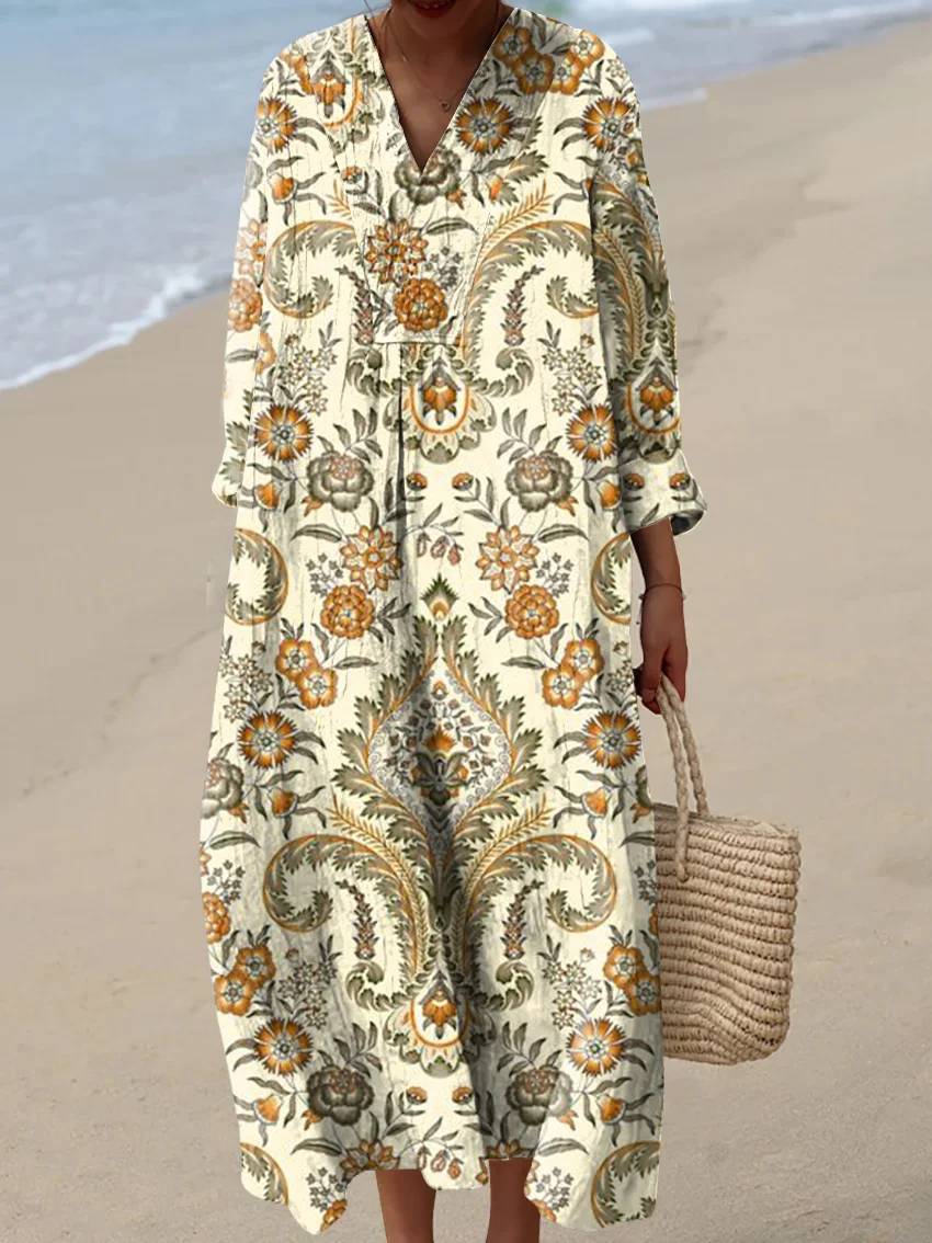 Women's Vintage Abstract Pattern Art Print Cotton Dress