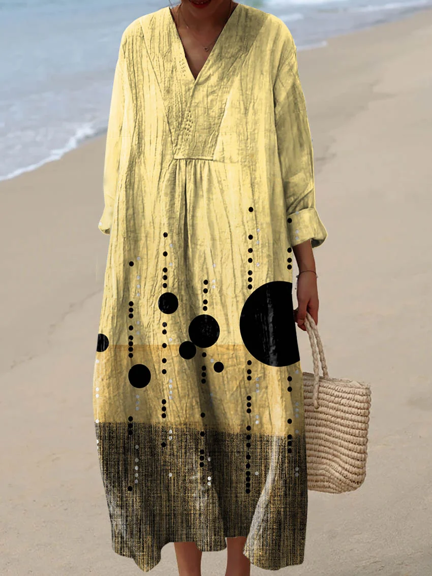 Women's Vintage Abstract Pattern Art Print Cotton Dress