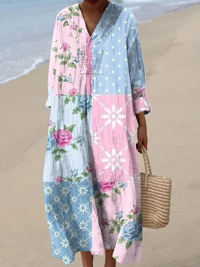 Women's Vintage Abstract Pattern Art Print Cotton Dress