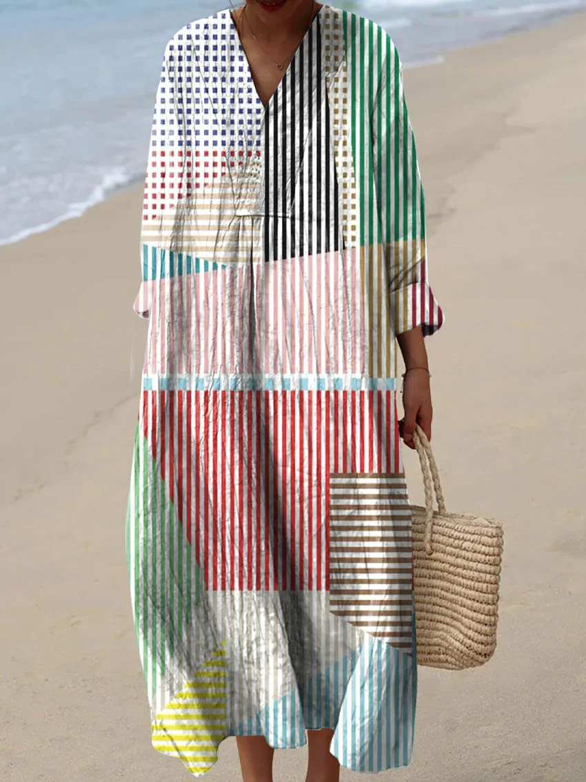 Women's Vintage Abstract Pattern Art Print Cotton Dress