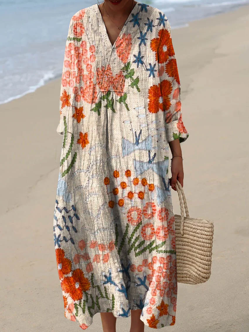 Women's Vintage Abstract Pattern Art Print Cotton Dress