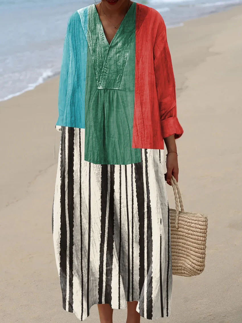 Women's Vintage Abstract Pattern Art Print Cotton Dress