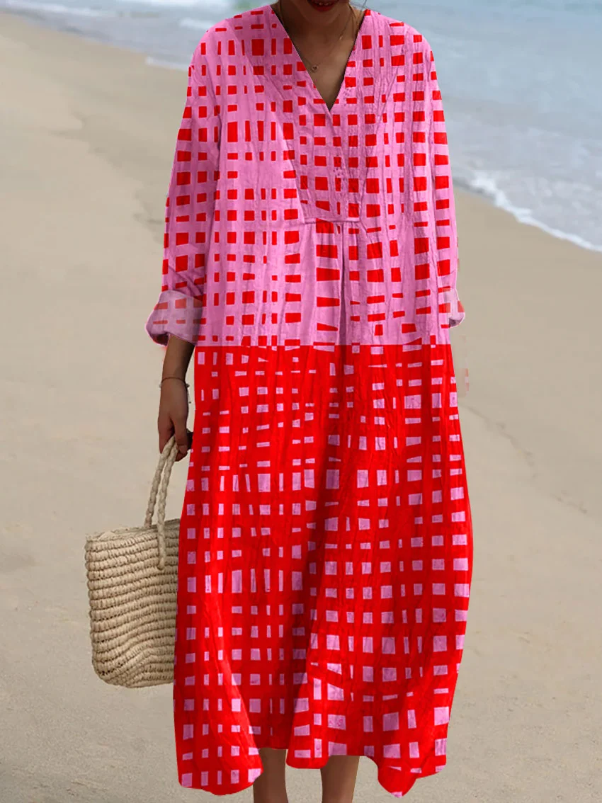 Women's Vintage Abstract Pattern Art Print Cotton Dress