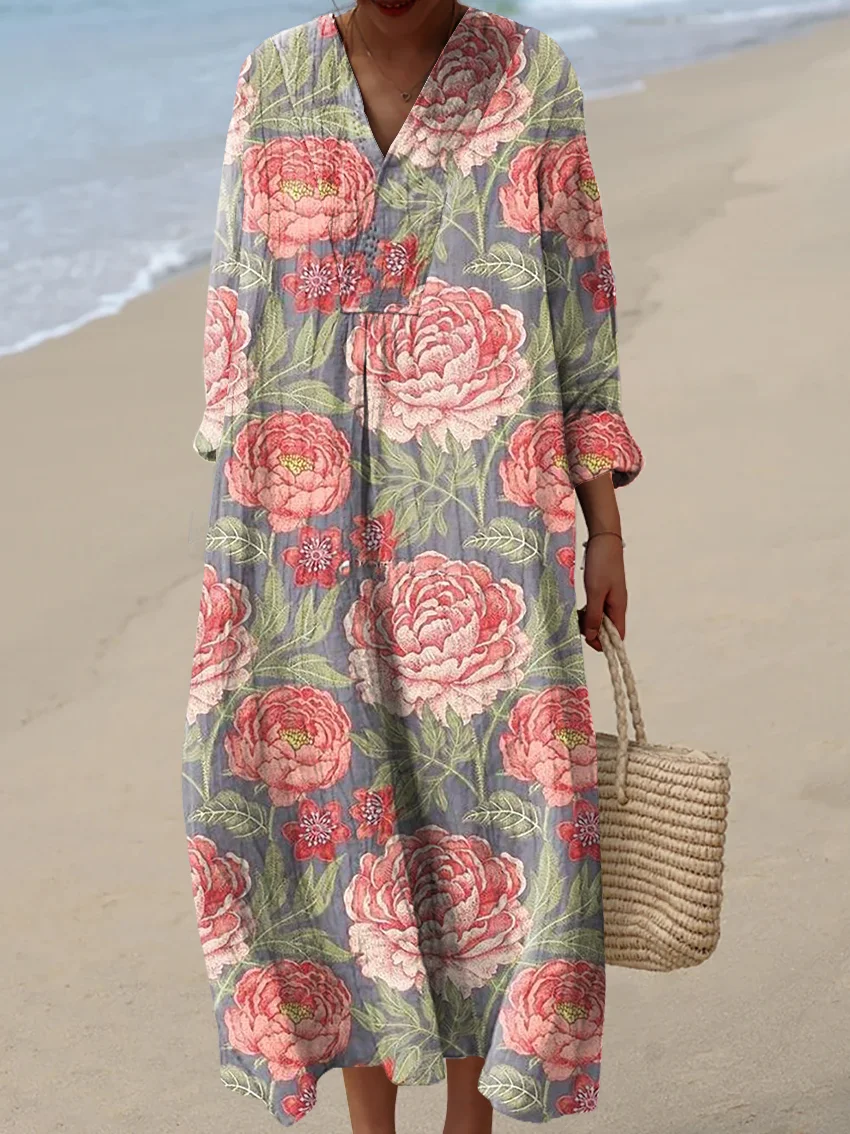 Women's Vintage Abstract Pattern Art Print Cotton Dress