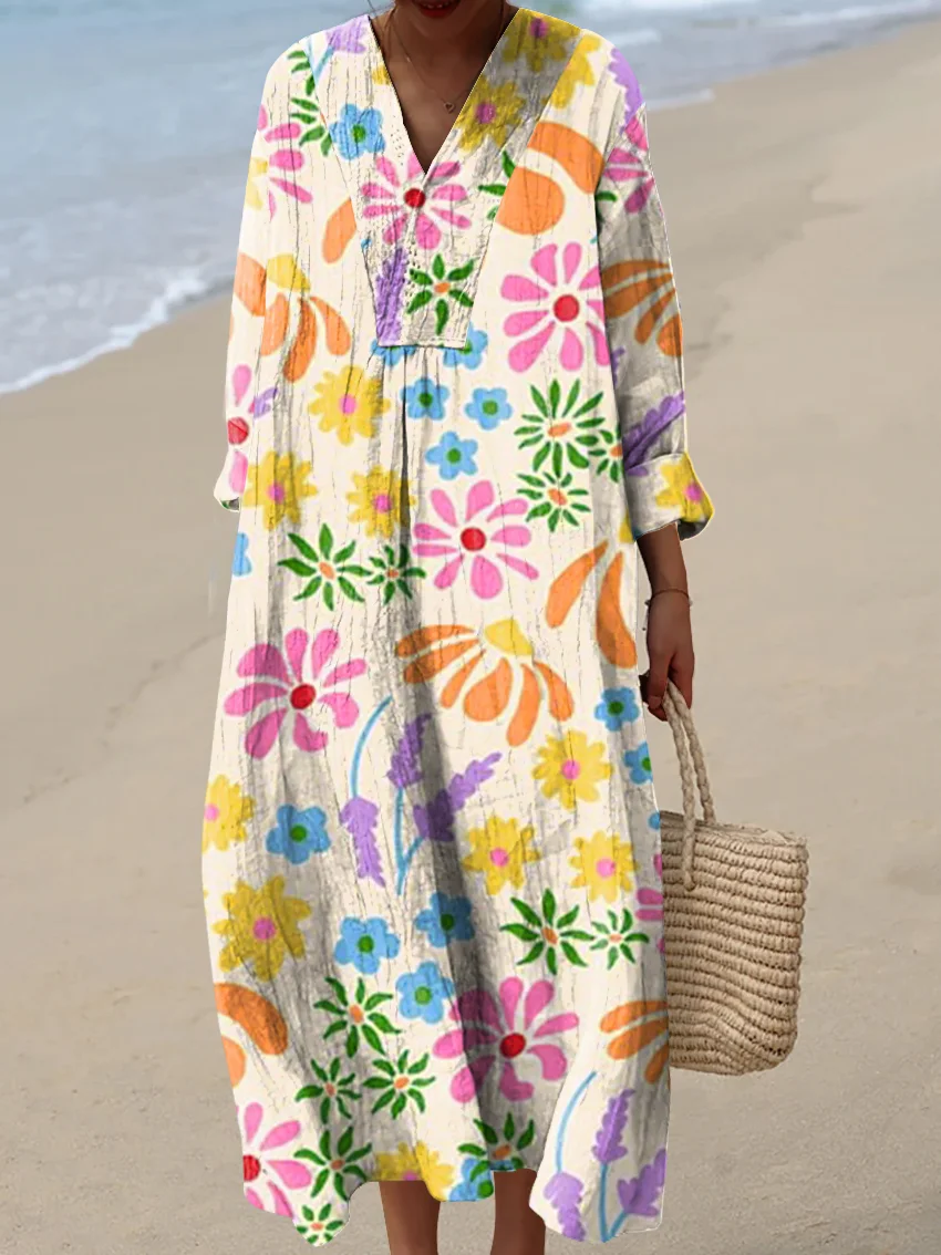 Women's Vintage Abstract Pattern Art Print Cotton Dress