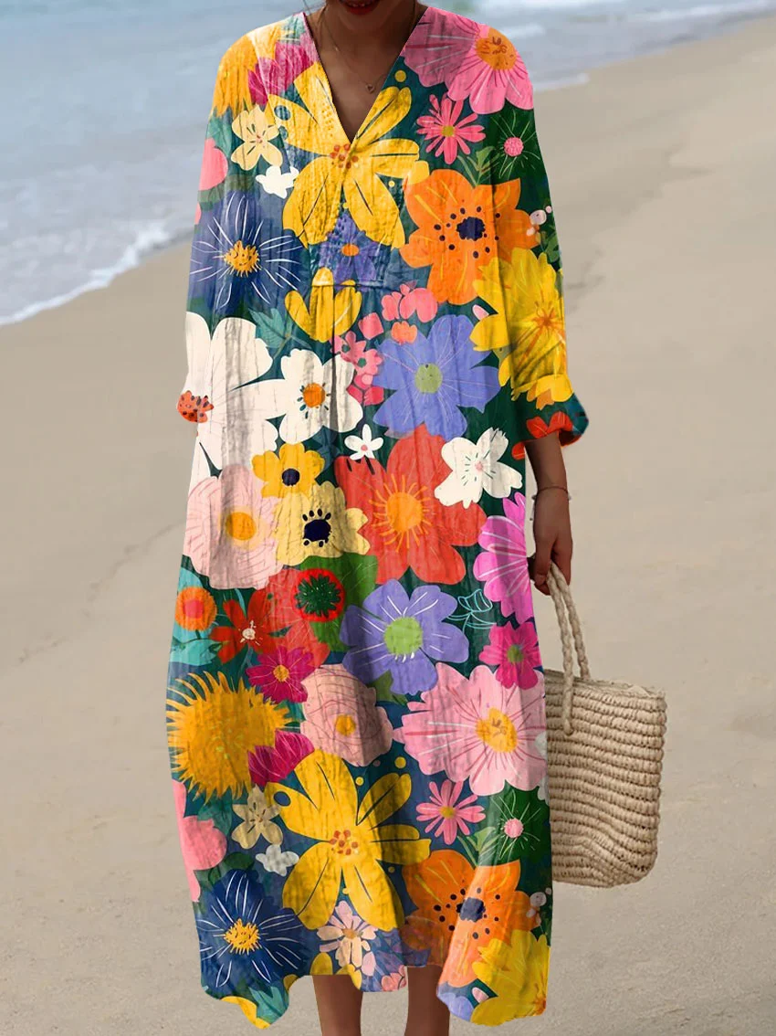 Women's Vintage Abstract Pattern Art Print Cotton Dress