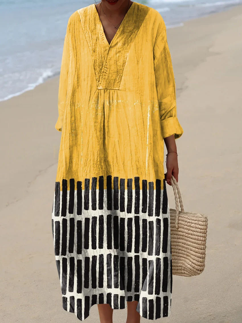 Women's Vintage Abstract Pattern Art Print Cotton Dress