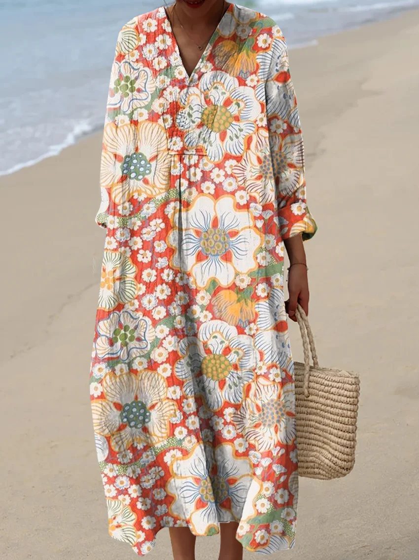 Women's Vintage Abstract Pattern Art Print Cotton Dress