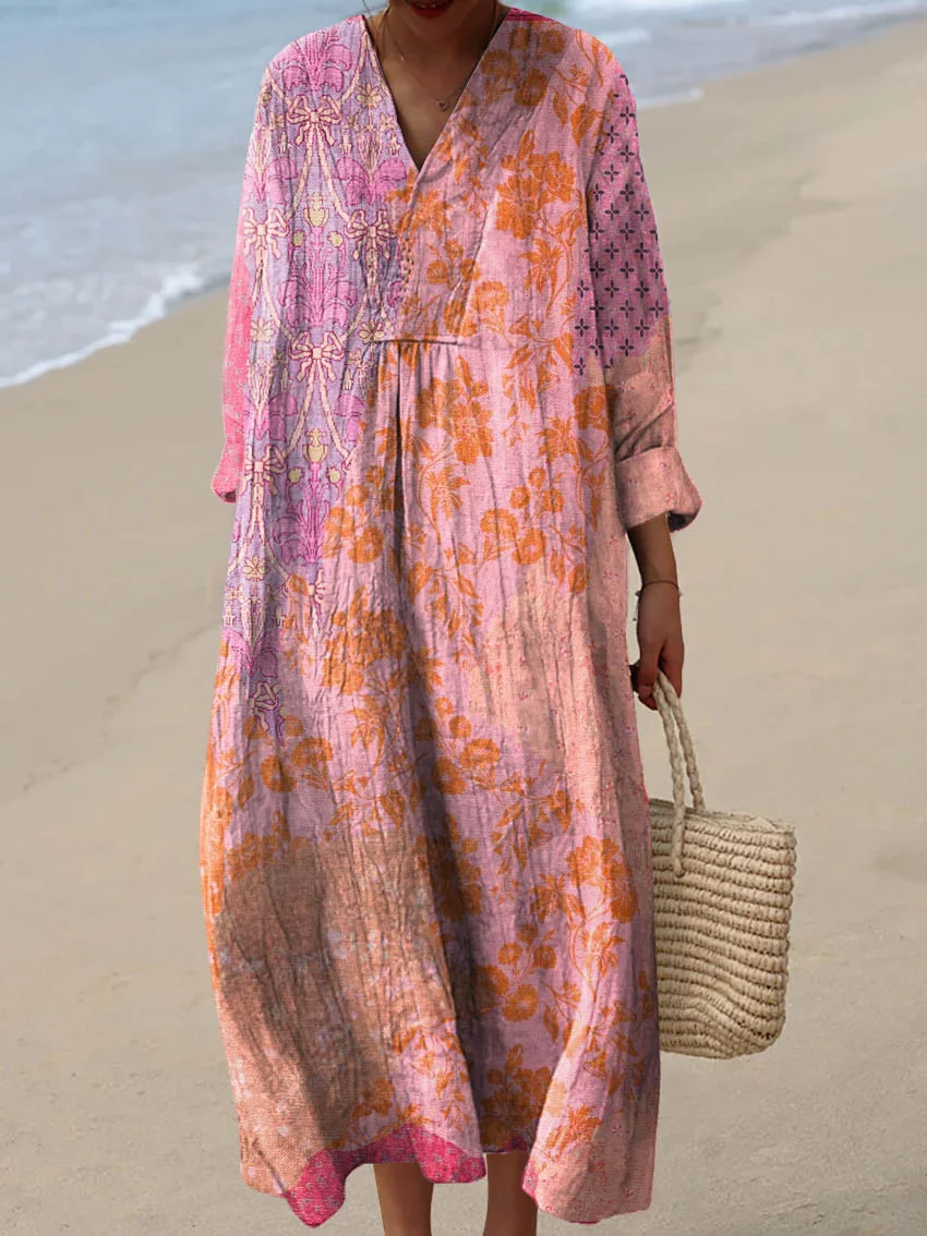 Women's Vintage Abstract Pattern Art Print Cotton Dress