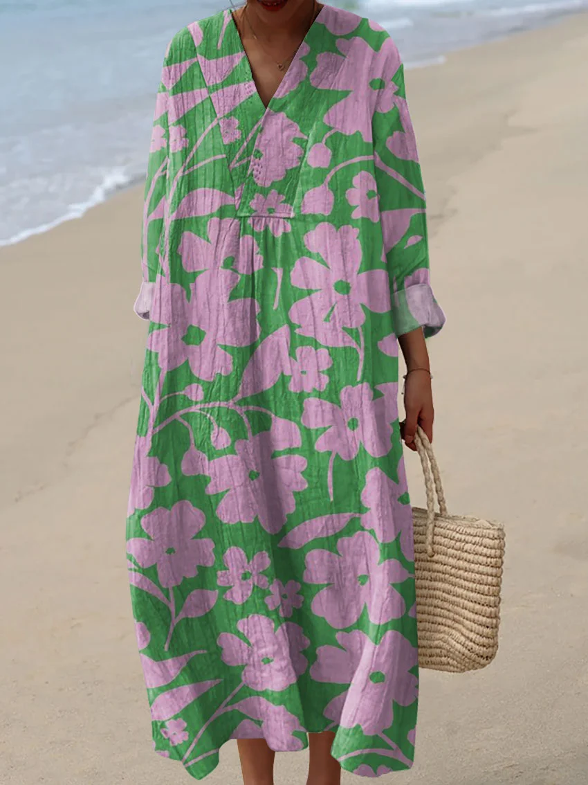 Women's Vintage Abstract Pattern Art Print Cotton Dress