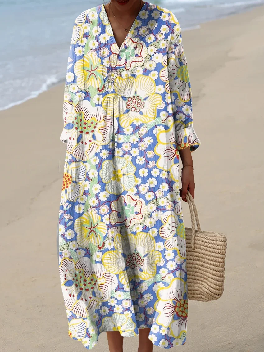 Women's Vintage Abstract Pattern Art Print Cotton Dress