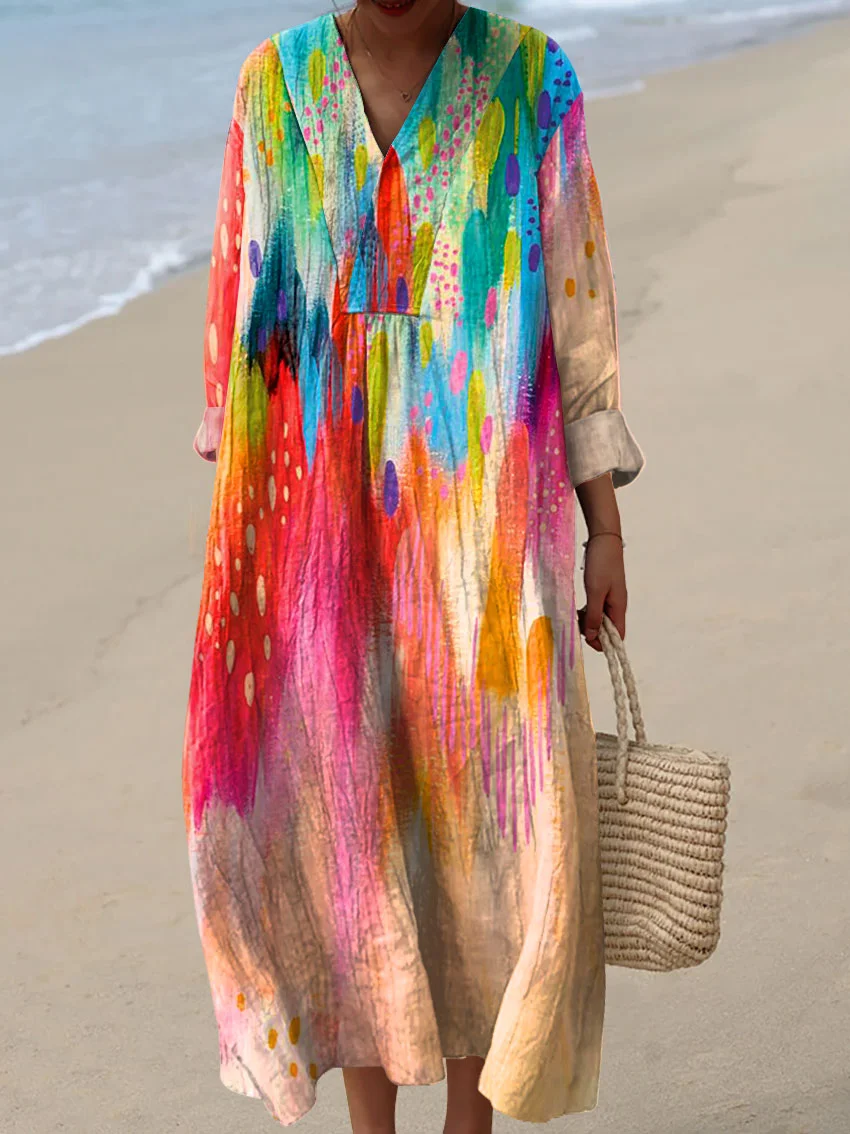 Women's Vintage Abstract Pattern Art Print Cotton Dress