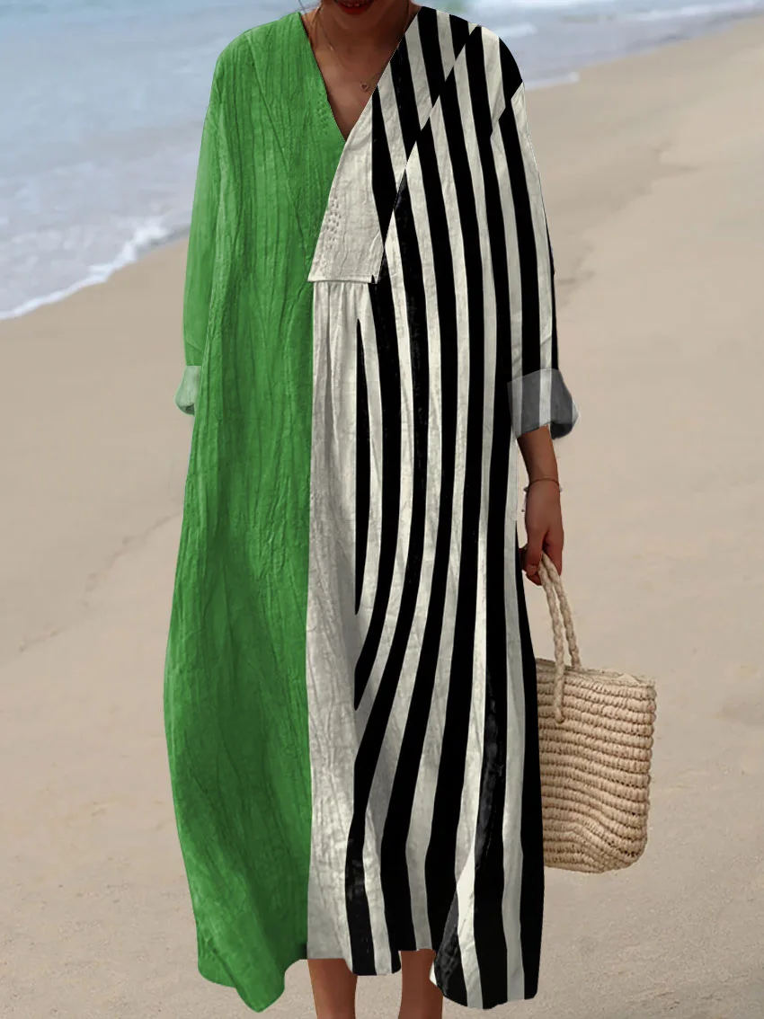 Women's Vintage Abstract Pattern Art Print Cotton Dress