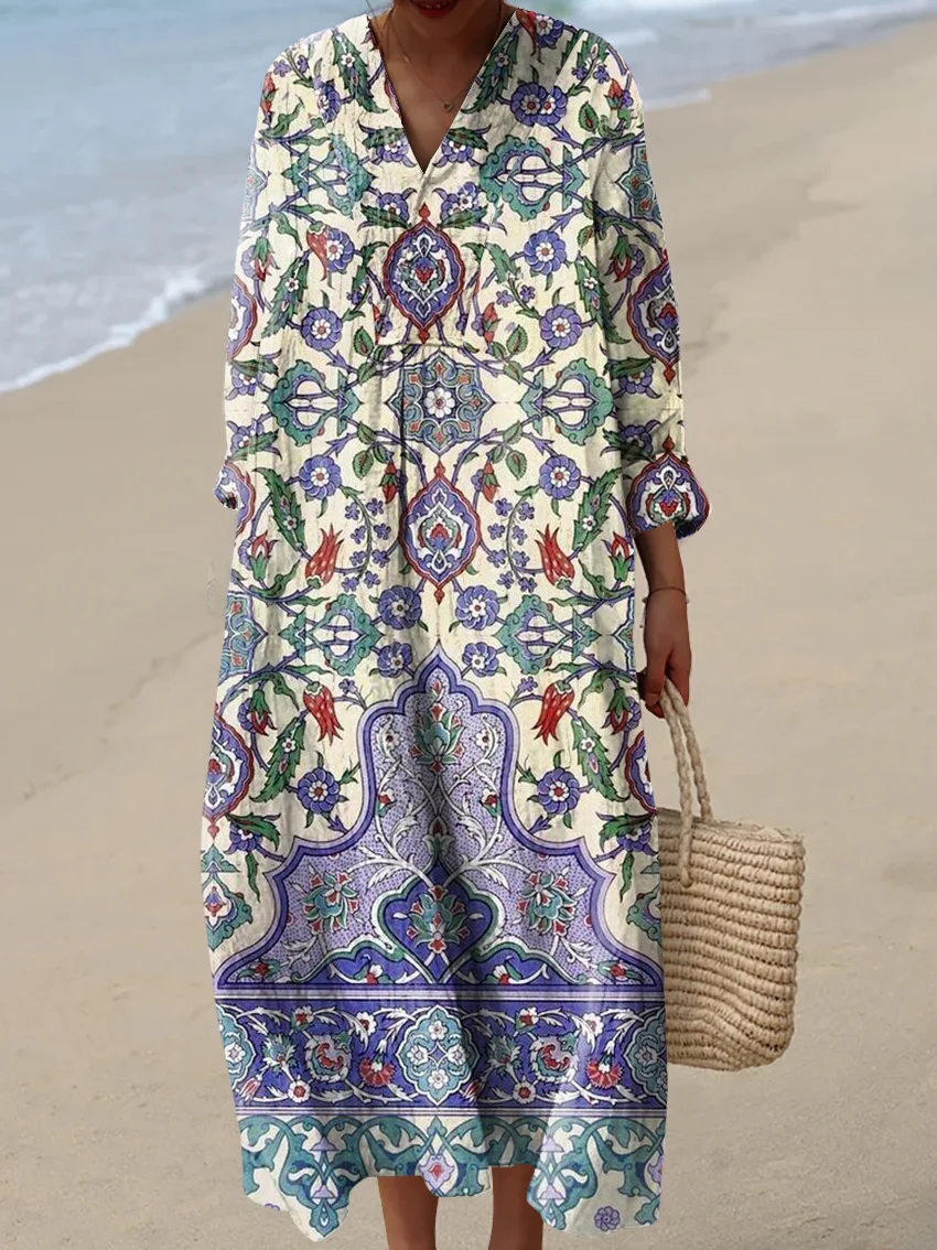 Women's Vintage Abstract Pattern Art Print Cotton Dress