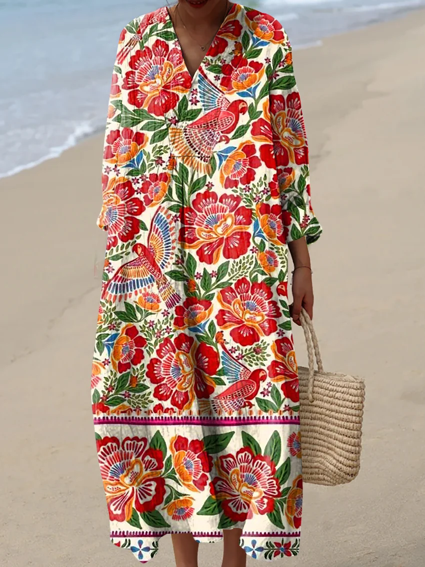 Women's Vintage Abstract Pattern Art Print Cotton Dress