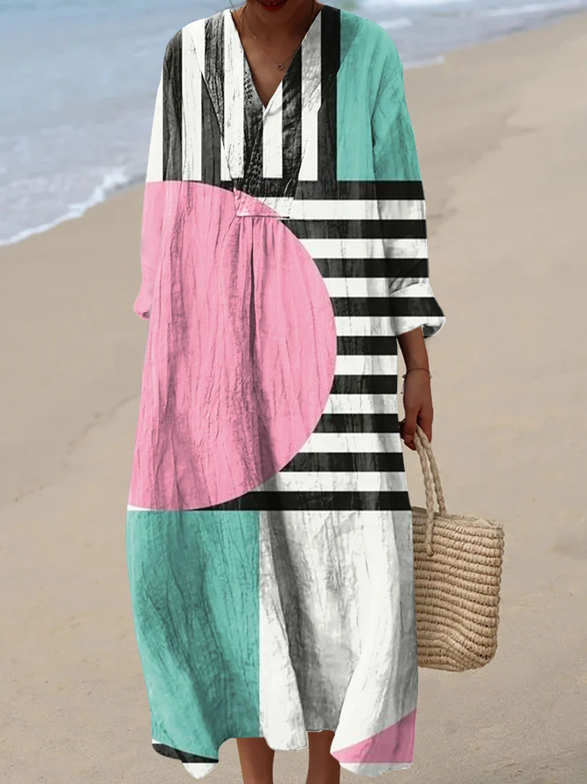 Women's Vintage Abstract Pattern Art Print Cotton Dress