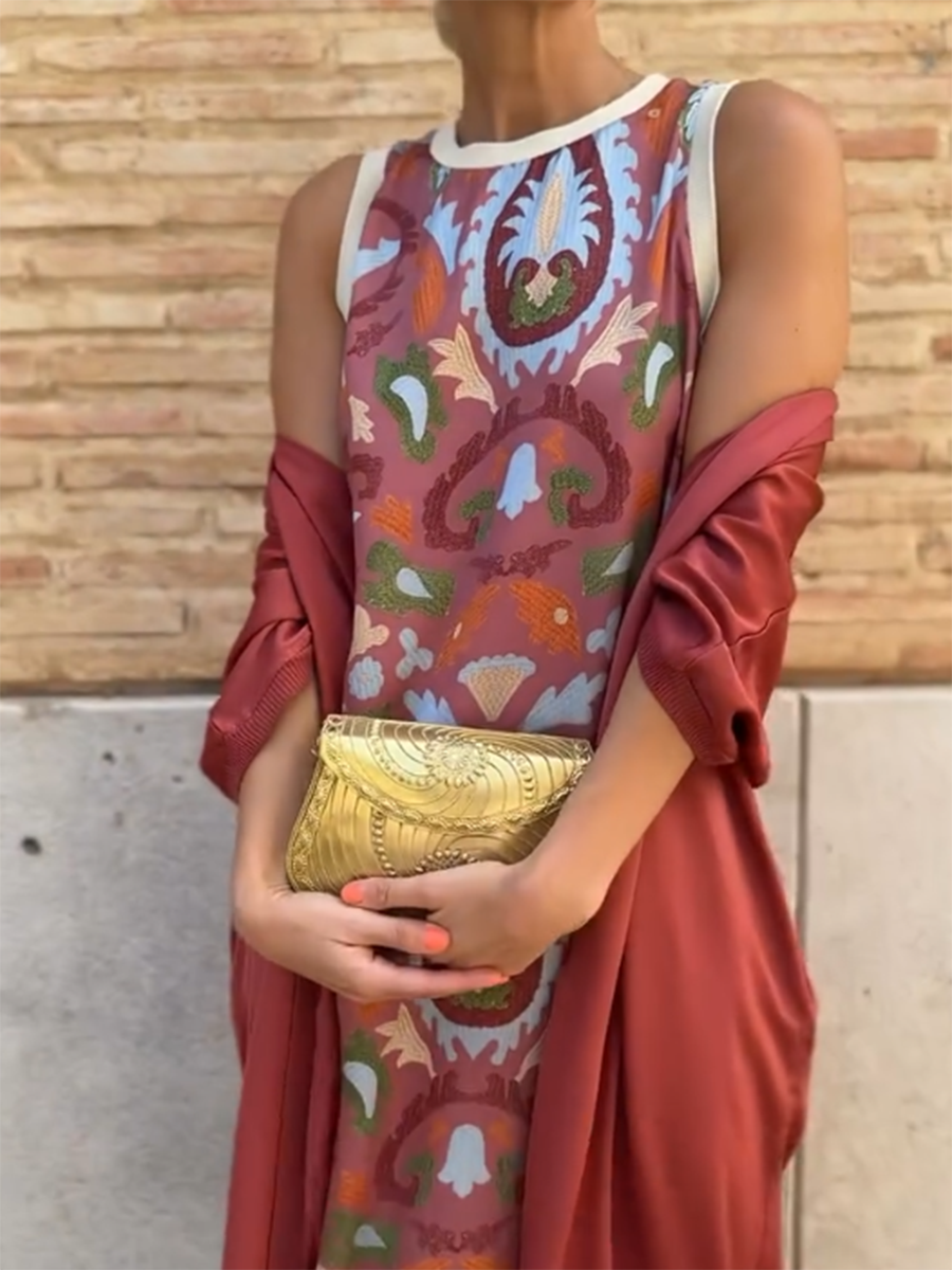 Women's Printed Satin Cardigan Dress Two-Piece Set