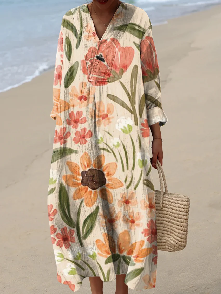 Women's Vintage Abstract Pattern Art Print Cotton Dress