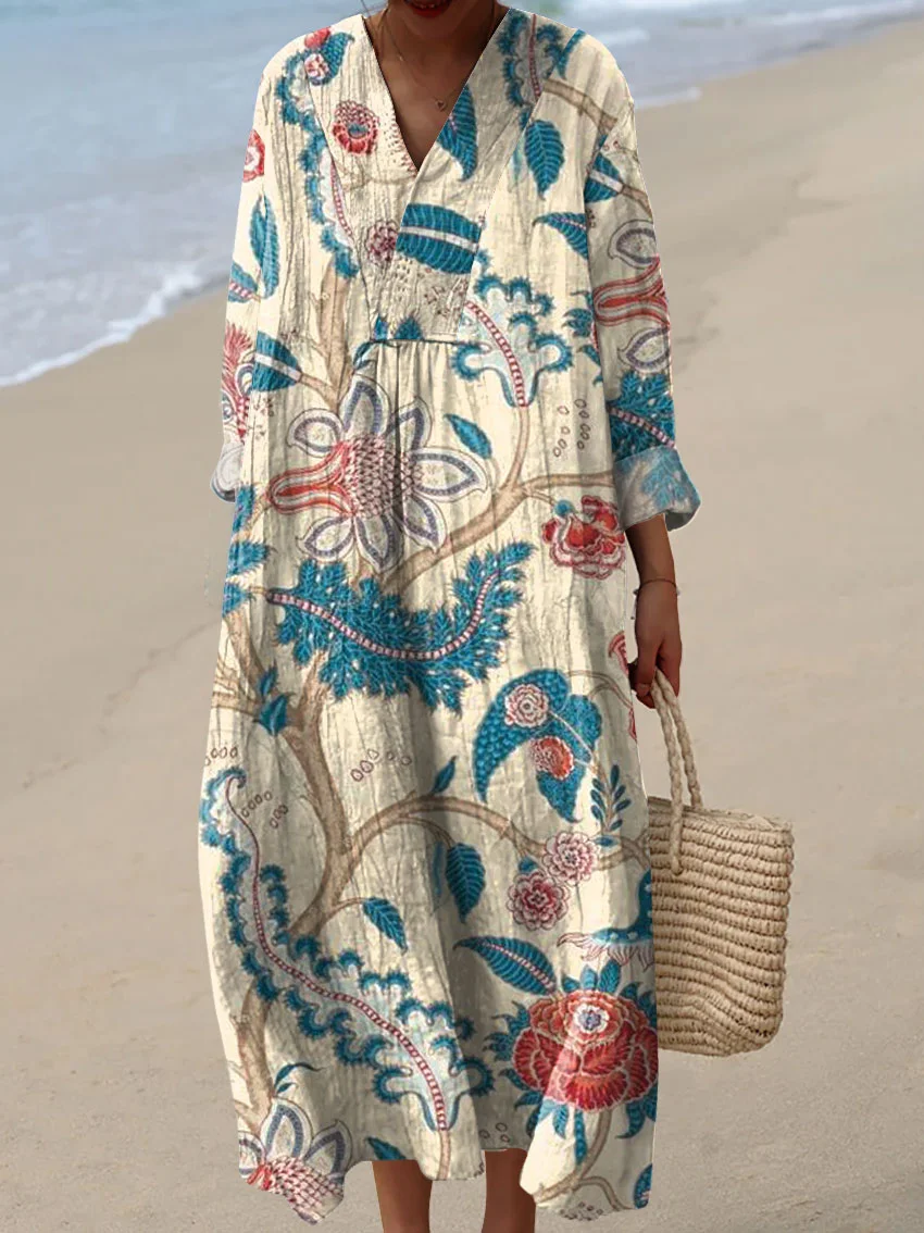 Women's Vintage Abstract Pattern Art Print Cotton Dress