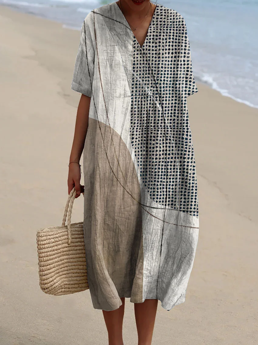 Women's Vintage Abstract Pattern Art Print Cotton Dress