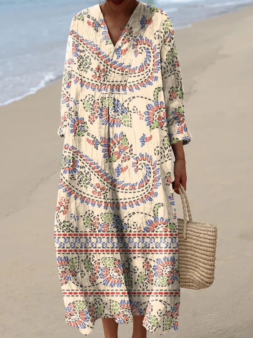 Women's Vintage Abstract Pattern Art Print Cotton Dress