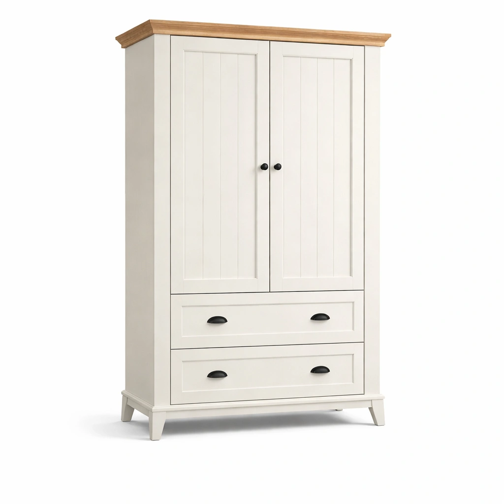 Armoire en bois avec deux portes et deux tiroirs blanc et chêne-Furn Sira