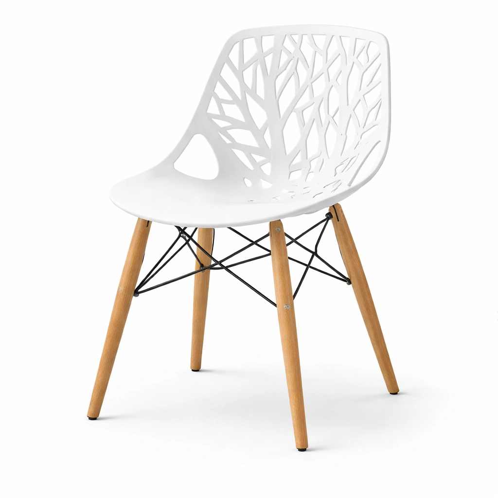 Chaise de salle à manger en plastique avec pieds en bois et design ajouré-Furn Sira
