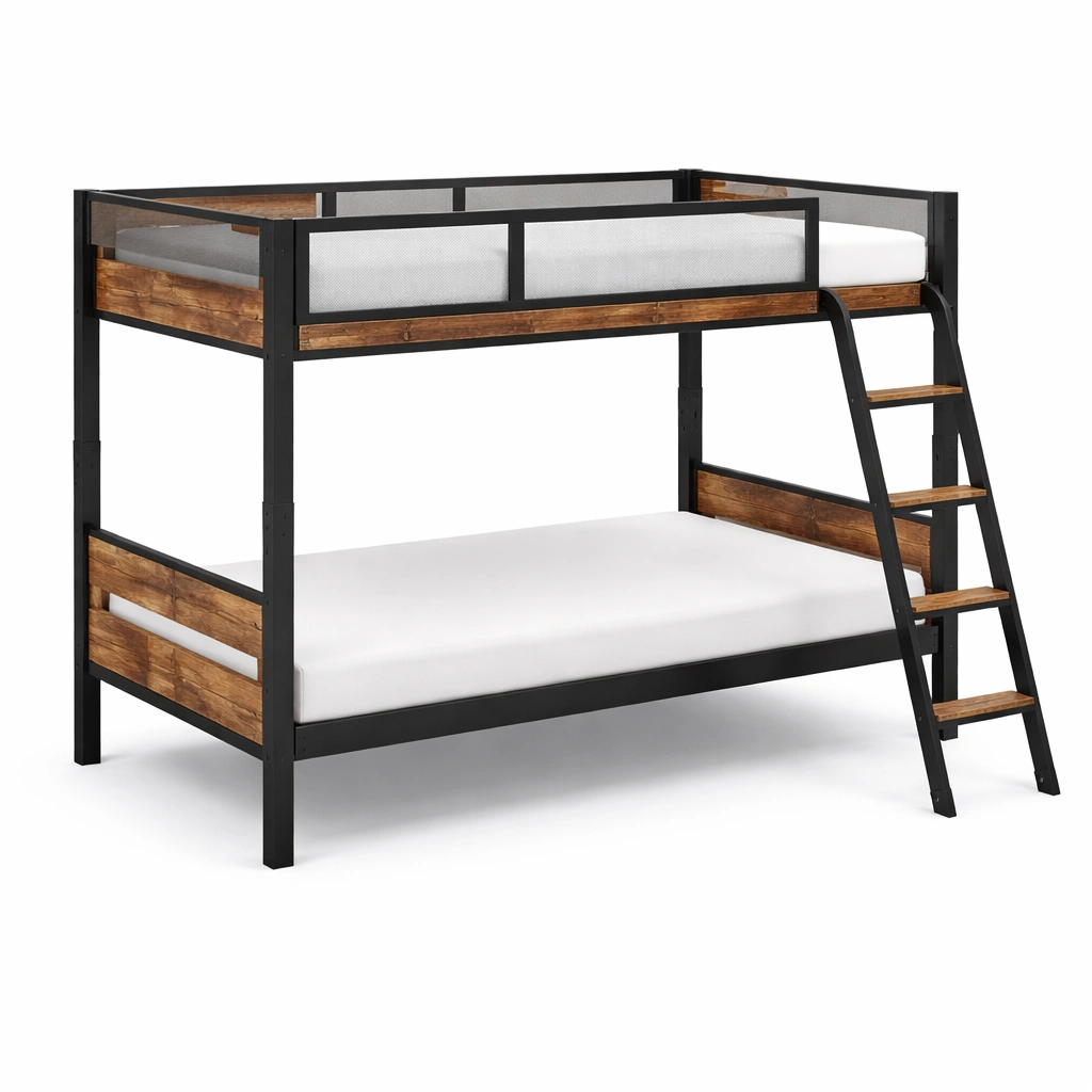 Lit superposé en métal et bois noir marron-LIVZORAE