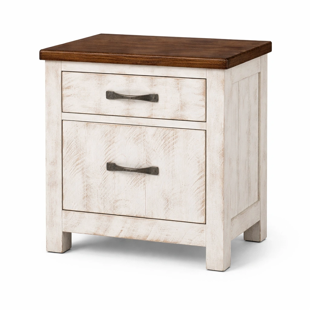 Table de chevet en bois beige avec deux tiroirs-LIVZORAE