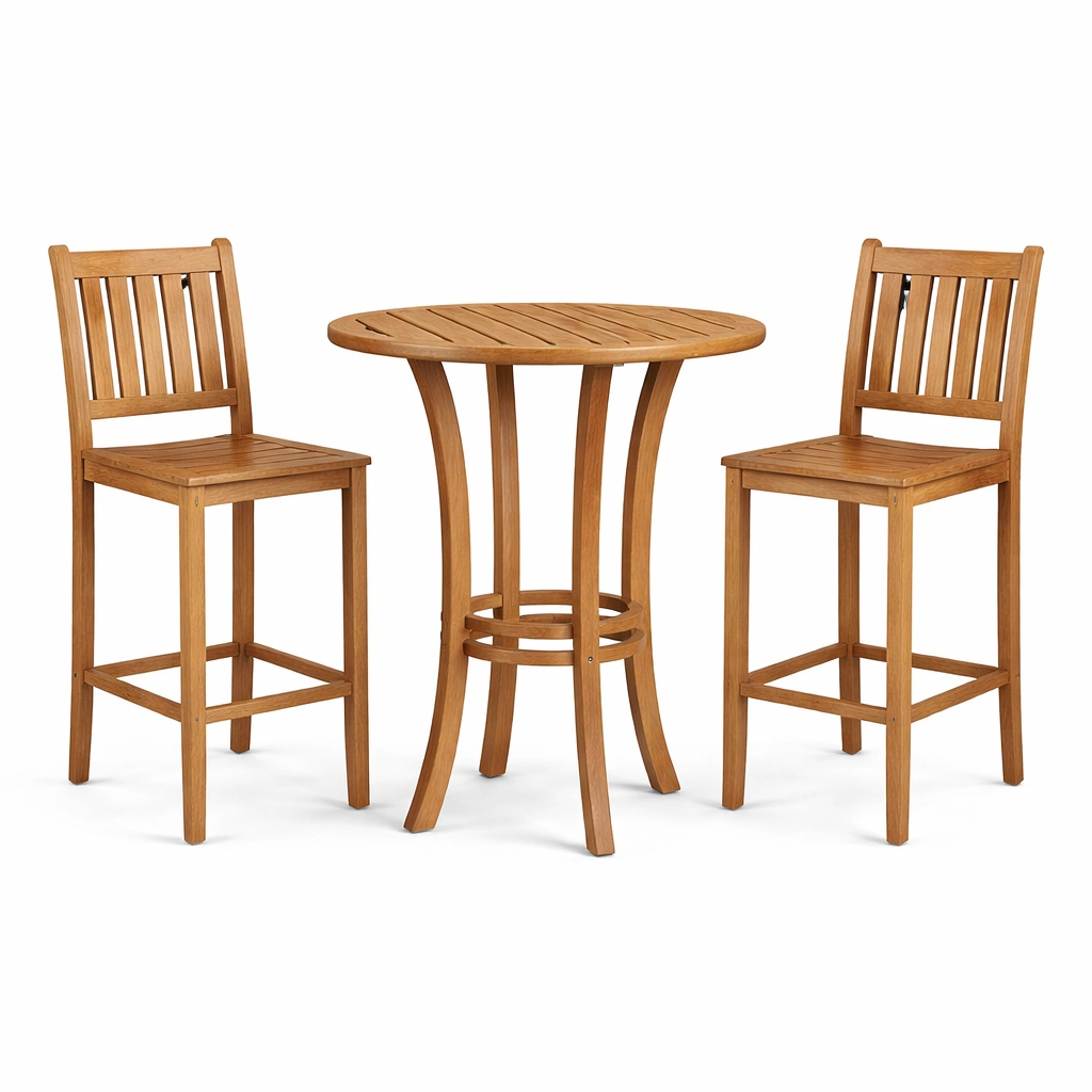 Ensemble de bar en bois d'acacia avec table haute et chaises-LIVZORAE