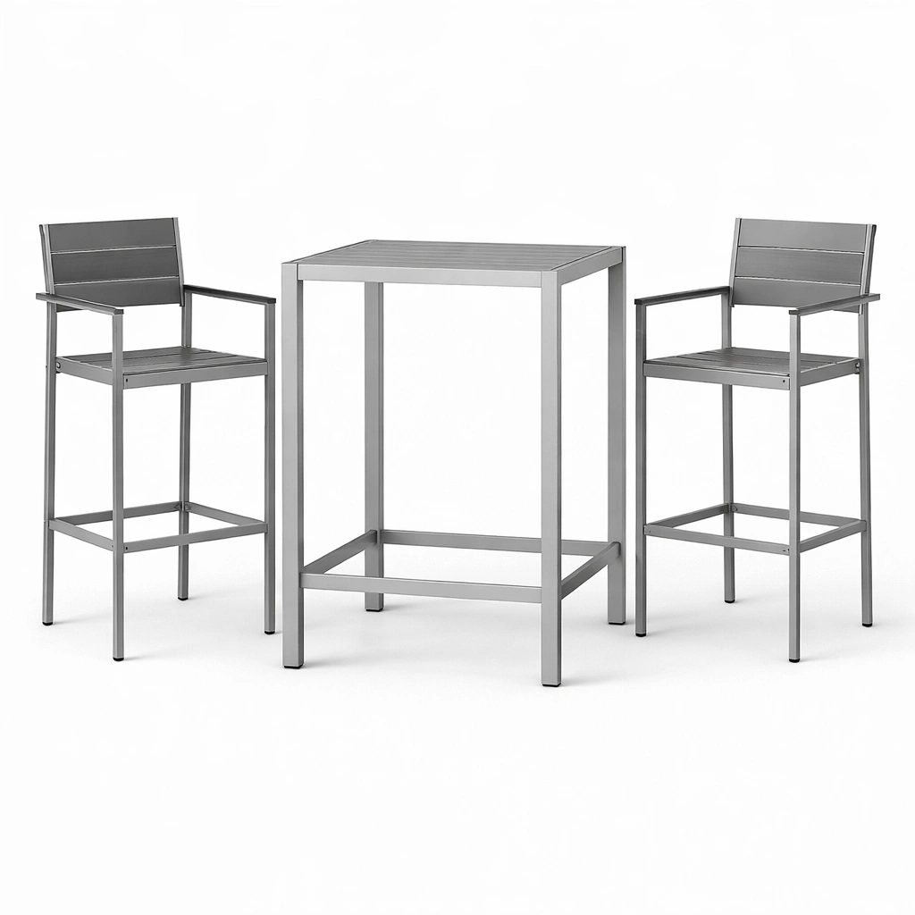 Ensemble de bar en aluminium gris avec table haute et chaises-LIVZORAE