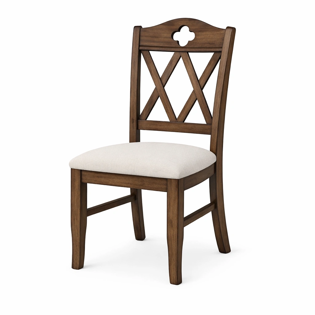 Chaise de salle à manger en bois massif avec assise en tissu crème-NESTZERAE