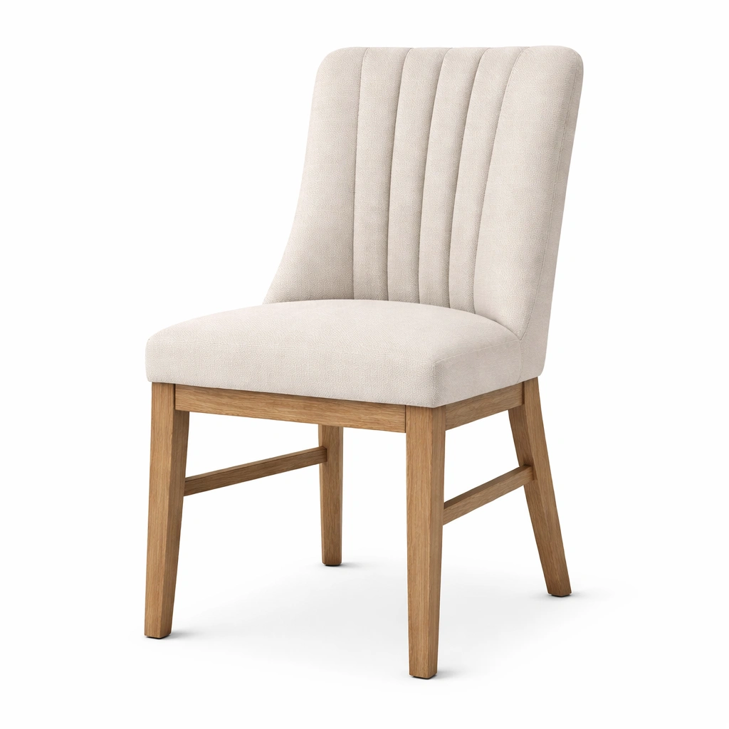 Chaise de salle à manger en tissu polyester beige avec pieds en bois-NESTZERAE