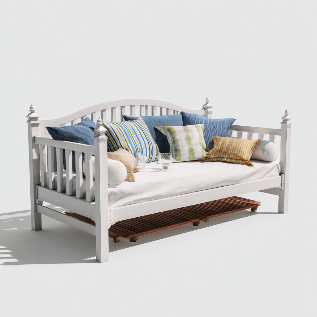 Canapé lit structure bois avec dossier ajouré 200x95x90 cm - blanc - style classique pour salon-Sizenodecor